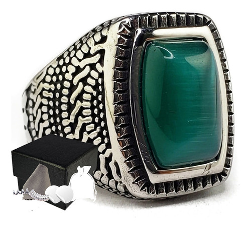 Combo Anillo Estilo Turco De Lujo Elegante Verde Acero Inoxi