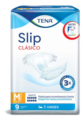  Tena pañal slip clasico paquete x 9 unidades talle mediano