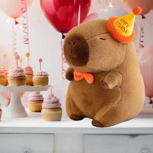 Peluche De Capibara Con Sombrero De Feliz Cumpleaños-23 Cm