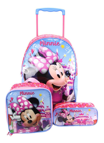 Mochila De Rodas Minnie Com Lancheira E Estojo Xeryus 10550