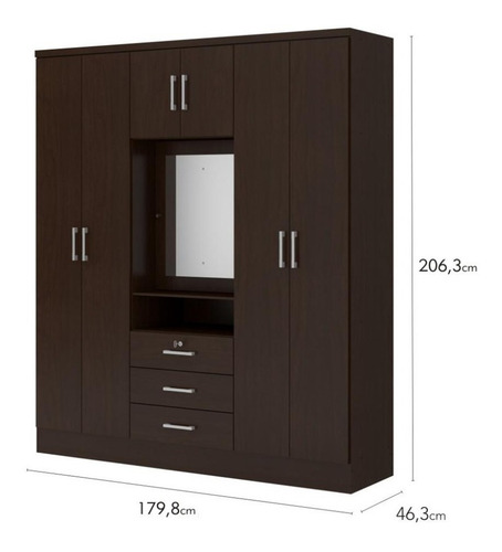 Imagen 5 de 6 de Ropero Closet Bertolini 588 7 Puertas 3 Cajones Chocolate