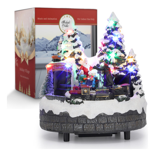 Pueblo Navideñas Musical Led Iluminadas Cm-top Villas Casa De Nieve Navideño Con Tren Figuras Decoración De Resina Adornos Navidad