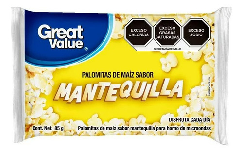 10 Pzas Palomitas De Maíz Great Value Sabor Mantequilla 85 G