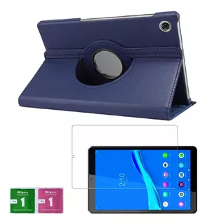 Combo Funda Para Lenovo M8 Tb 8505fs Giratoria Azul + Mica