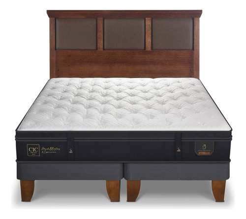 Cama Europea Super Premium 2p Bd Respaldo New Torino Caramel Azul