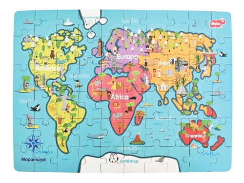 Rompecabezas Mundo Diako Continentes Mapamundi Cartón Niños