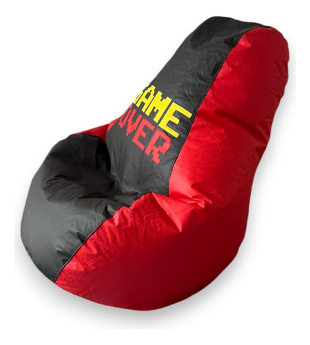 Sillon Puff Pera Gamer Game Over Grande Con Bolsa Lateral Rojo