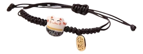 Pulsera De La Suerte Gatito Maneki-neko Negro Protección