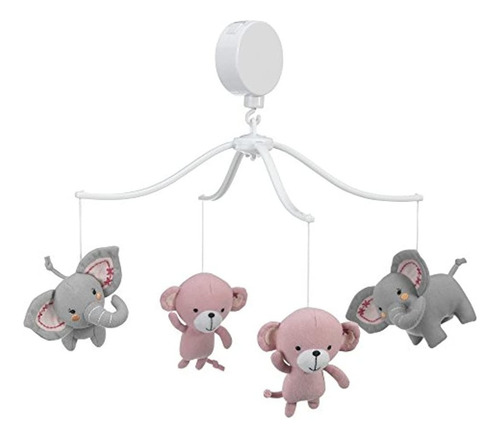 Móvil Musical Mono Elefante , Rosa / Gris