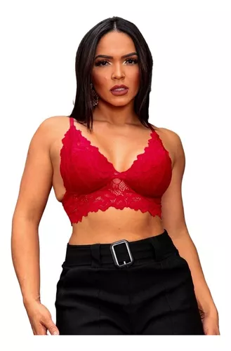 Top Renda Plus Size Cropped Bojo 46/48 Alça Larga Feminino