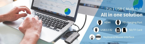 Imagen 6 de 8 de Adaptador Usb-c - 3 Port Usb + Hdmi + Sd + Msd + Pd - Pc/mac