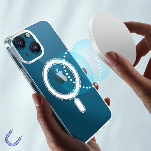 Mr. Gadgets Kit 3 En 1 Funda Transparante + Mica Pantalla + Micas Aros Protectores De Cámara Compatible Con Magsafe Para iPhone 13 Aros Color Titanio