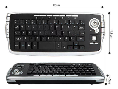 Teclado Trackball Para Pc Com Mouse Sem Fio Silver Box Scrol