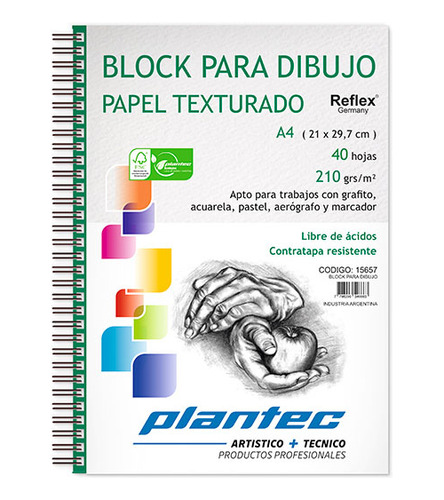 Block Para Dibujo Texturado 210 Grs A4 - Anillado - Plantec