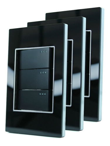 Imagen 1 de 7 de Interruptor Triple Conmutable Negro Black Mirror De Lujo X3