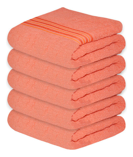 5 Toallas De Baño Completo 150x80cm - 600 Gr C/u Color Naranja 6 Lisa