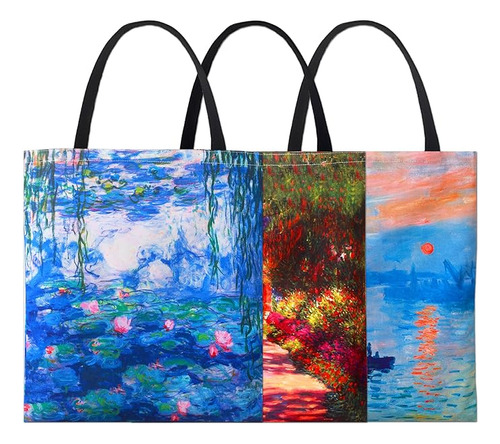 Monet Paquete 3 Bolsas Reutilizables Impresionismo Arte Lona