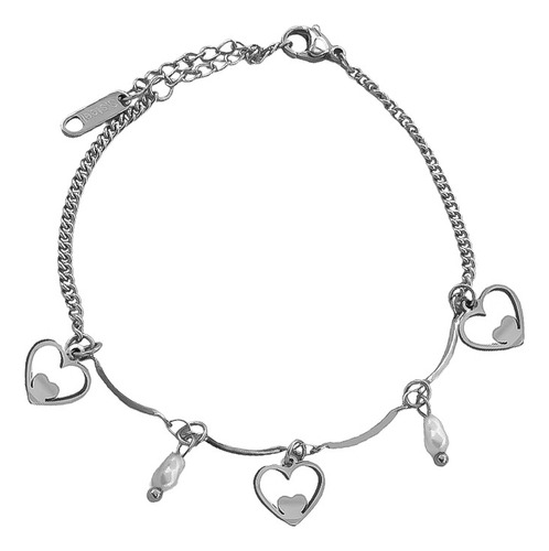 Pulsera Tres Corazones Dobles 2 Perlas Curvas Groumet C:8275