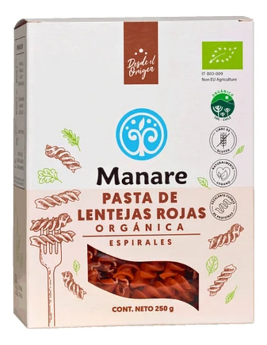 Espirales De Lentejas Rojas Orgánicos 250g - Manare