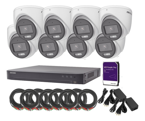 Kit 8 Cámaras 3k 5mp Metal Micrófono Colorvu 2tb Hikvision