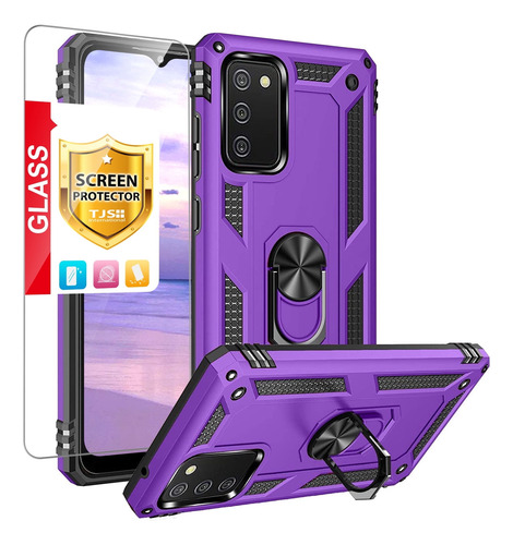 Funda Para Samsung Galaxy A03s, Con [protector De Pantalla De Vidrio Templado], Anillo De Metal Resistente A Los Impactos, Funda De Soporte Magnético