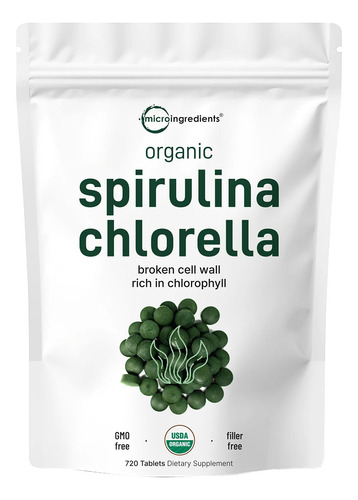 Espirulina Y Chlorella Organica 3000mg. 720 Tabletas 