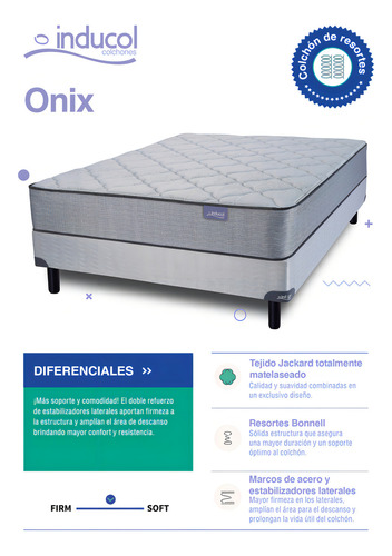 Colchón Inducol Onix 1 1/2 plazas 100x190cm de resortes y tela jackard color gris