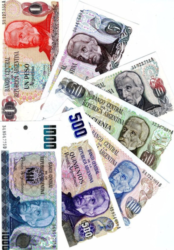Billete Set  1,5,10,50,100,500,1000 Pesos Argentinos 1984