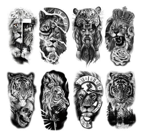 Adhesivo For Tatuaje De Brazo, León, Tigre, 3d, Tatuaje Tem