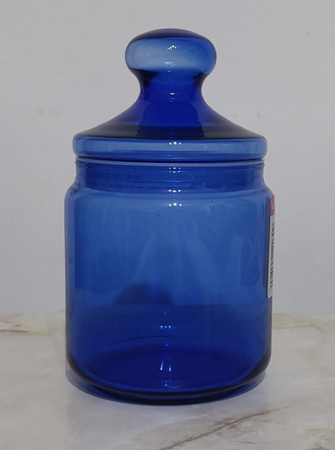 Frasco, Bollón De Vidrio Azul Francia (con Tapa) Sano
