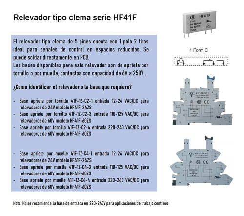 Relevador Clema Con Base 5 Pines 220v Atornillable