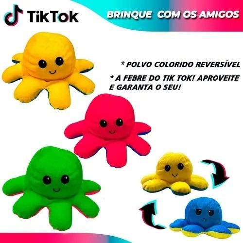 Pulpo de peluche reversible con humor enojado o feliz Tik Tok