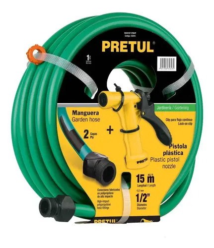 Truper Man15p-Pim4p Combo Manguera 2 Capas Con Pistola Plástica, 15 M Color Verde claro