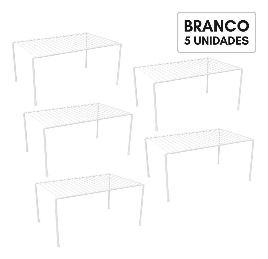Kit 5 Organizador Cozinha Multiuso Prateleira Suspensa 32cm Branco