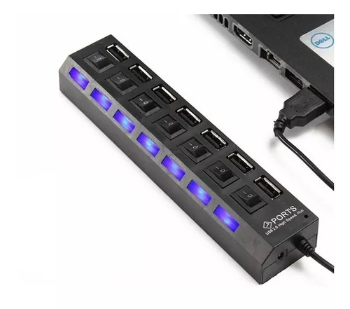 Multipuertos USB 2.0 Interruptor Individual LED 7 puertos HUB