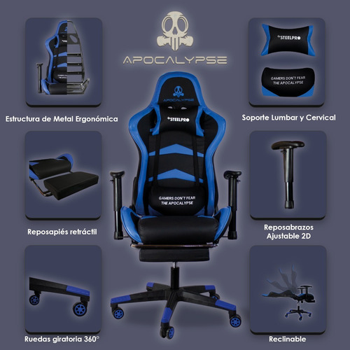 Imagen 3 de 7 de Silla Gamer Ergonomica Reclinable 180 Apocalypse By Steelpro