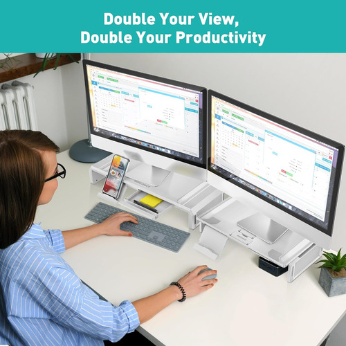 Soporte Elevador Doble Para Monitor De Computadora Con Cajón
