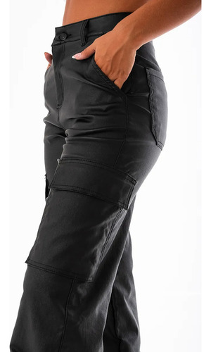 Pantalon Pu Engomado Cargo Tiro Alto Elastizado Solmaint