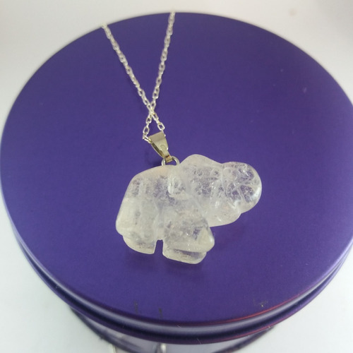 Colgante Elefante Cristal De Cuarzo.cadena De Plata.reiki