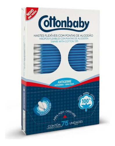 Hastes Flexíveis De Algodão Cottonbaby Caixa Com 75 Unidades