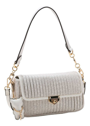 Bolsa Feminina Chenson Cg83731 Monograma Plissado Cor Off-White