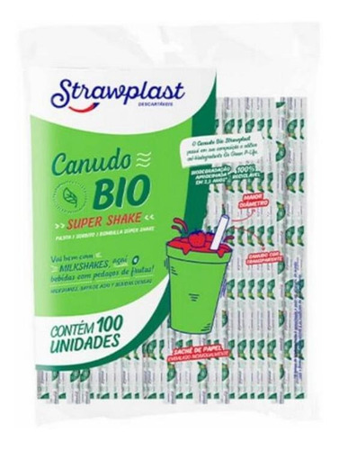 Canudo Biodegradável Para Milk Shake Strawplast 100 Unidades