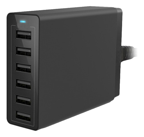 Estación De Carga Usb De Pared Negra De 6 Puertos, 50 W, 10