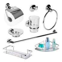 Comprar Set Accesorios Baño Completo Estante Organizador Para Ducha Acero Inoxidable Toallero Barral Aro Jabonera Vaso Cepillos Porta Rollo Papel Higienico Gancho Estante Esquinero Repisa Color Plateado