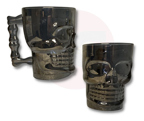 Set X 2 Vasos Cerveceros Calavera 500 Ml Negros Medio