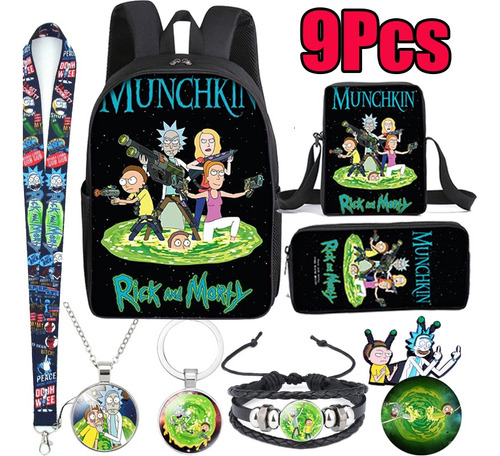 Juego De Mochila Escolar 9 Unidades Anime Rick And Morty