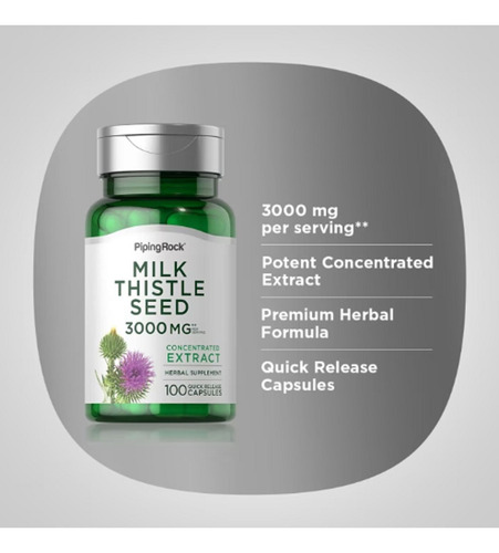 Piping Rock - Milk Thistle Cardo Mariano 3000 Mg X 100 Caps Sin Sabor
