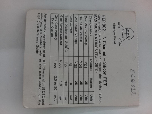 Hep 802 Silicon N-channel Fet