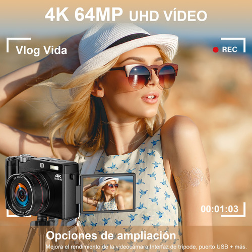 Cámara Digital 4k 64mp Con Pantalla Rotación 180° Dc077
