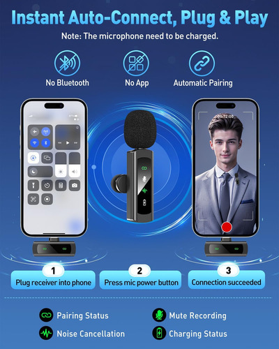 Micrófono Lavalier Inalámbrico Usb C Para iPhone Android